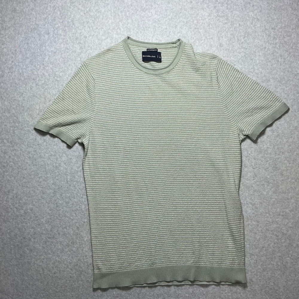 Abercrombie & Fitch Mens Featherweight Striped Knit Sweater Tee Green Large